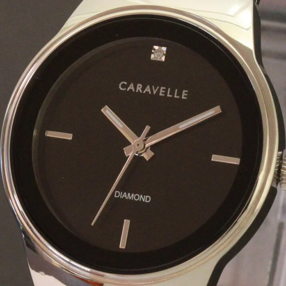 Caravelle Ladies Watch By Bulova Black Dial Diamond 12:00 Stainless 30mm
